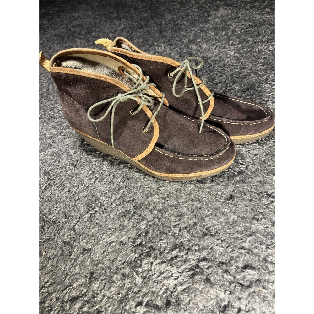 Olukai Wali Wedge Brown Suede Booties Shoes Lace-up Ankle Boots Sz 7.5/37.5